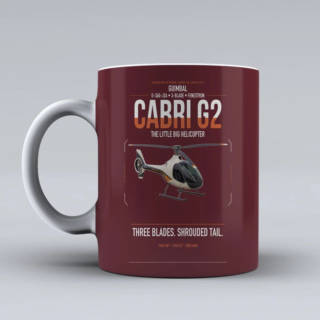 Guimbal Cabri G2 design on dark red ceramic mug, double-side print