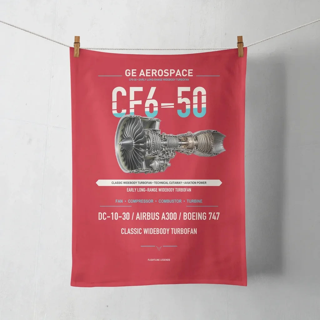 CF6-50 design on red towel