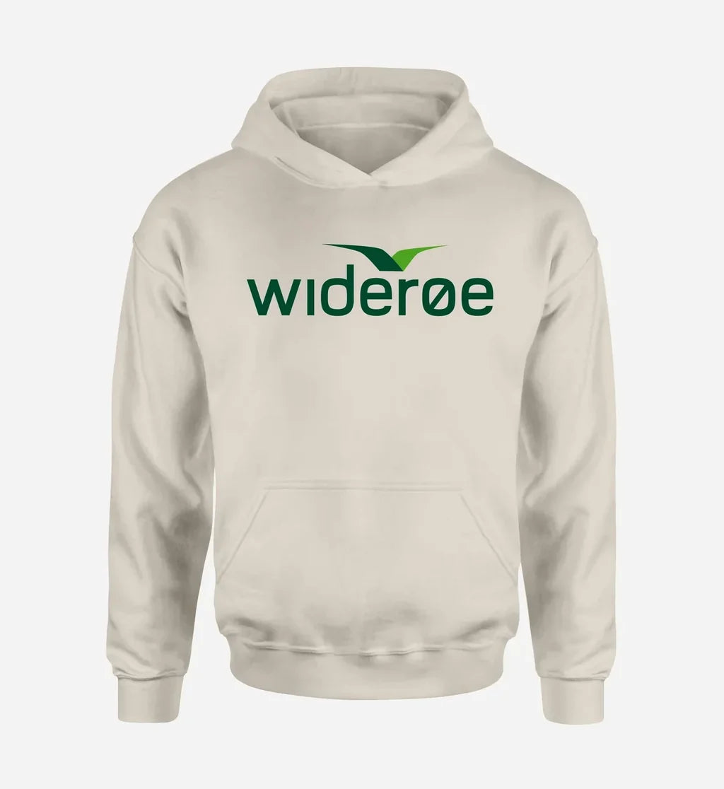 Wideroe Airlines logo printed on khaki hoodie
