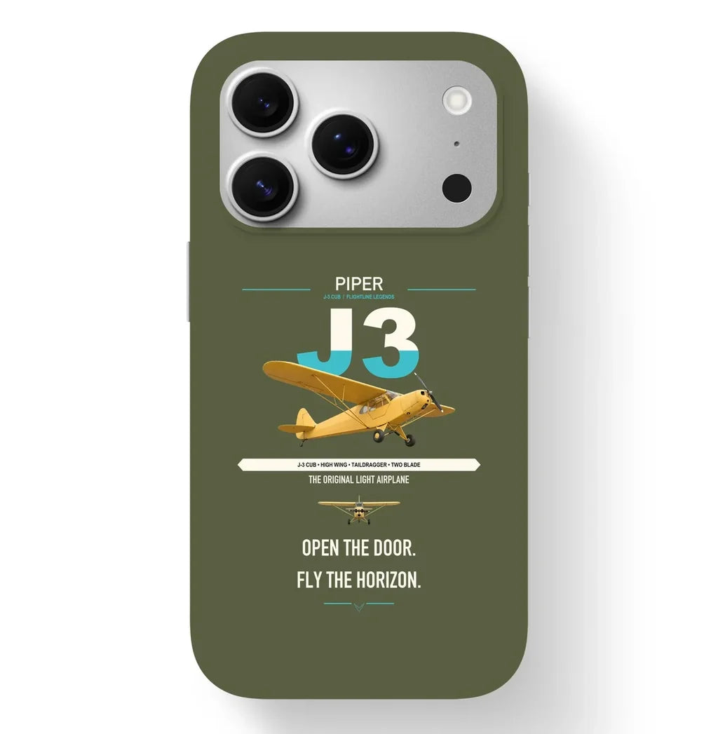 Piper J-3 Cub design on green army magsafe iphone case, for iPhone 17 Pro