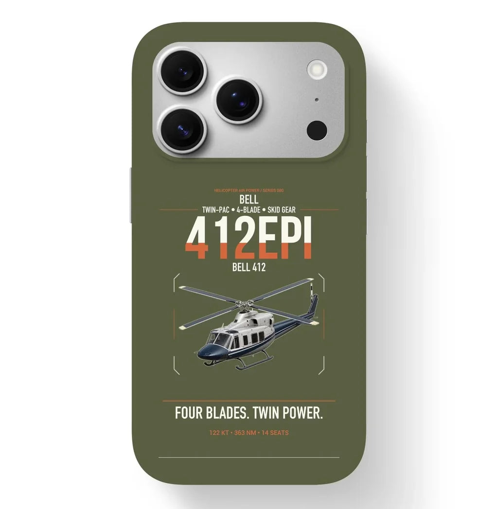 Bell 412EPI design on green army magsafe iphone case, for iPhone 17 Pro