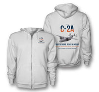 Thumbnail for C-2A Greyhound design on white premium zipped hoodie, double-side print