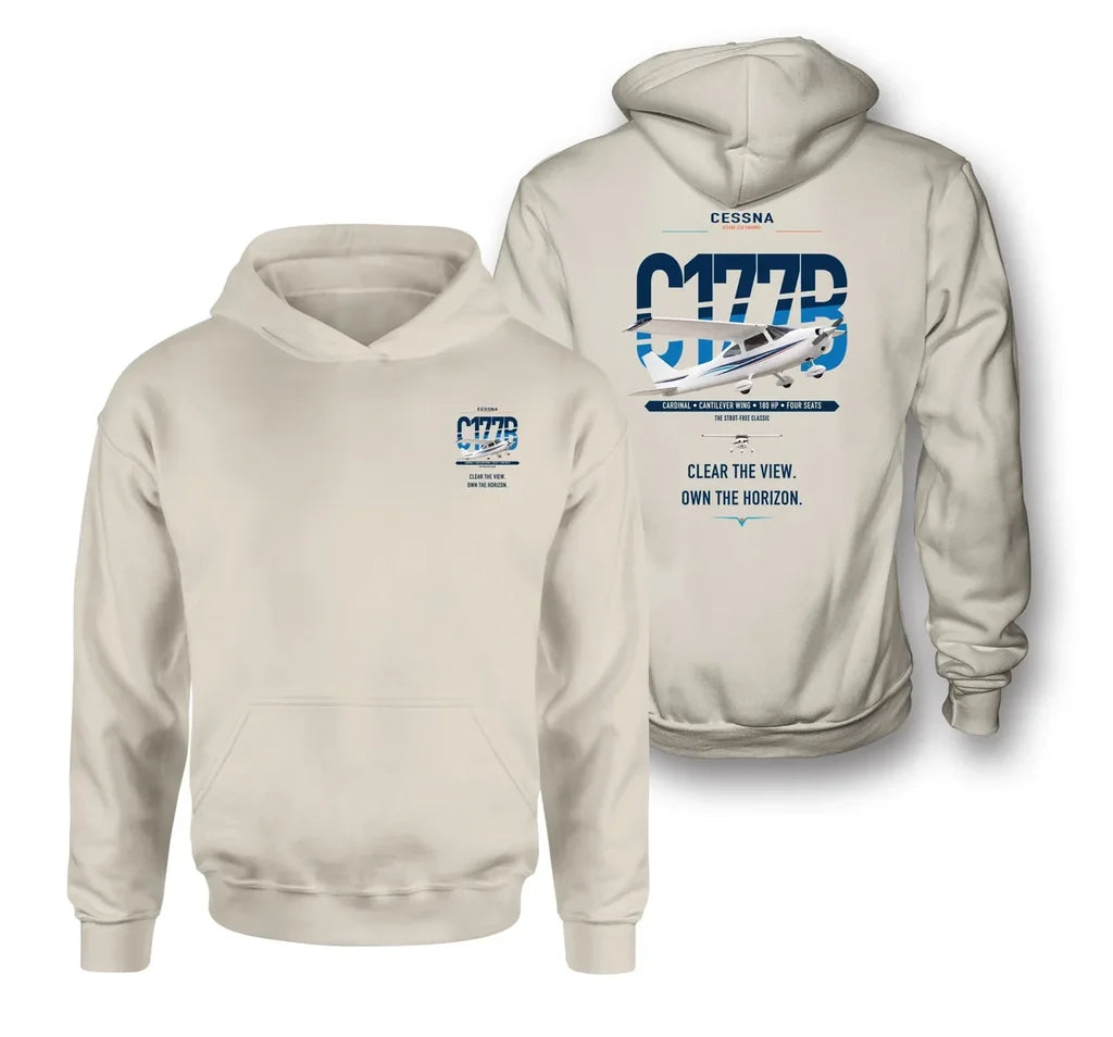 Cessna 177B Cardinal design on khaki double-side hoodie, double-side print