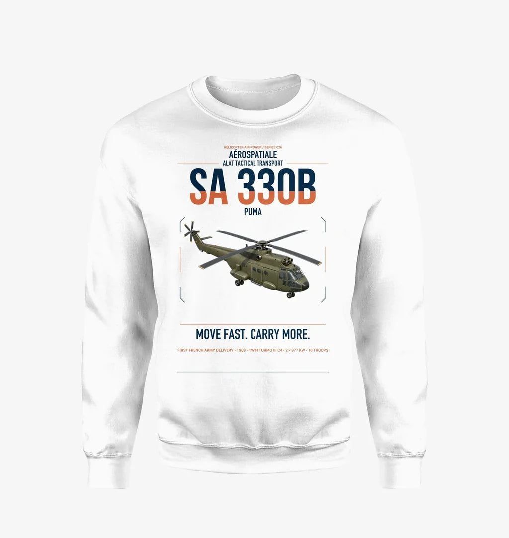 Aérospatiale SA 330B Puma design on white sweatshirt