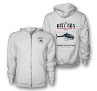 Thumbnail for Bell 505 design on white premium zipped hoodie, double-side print