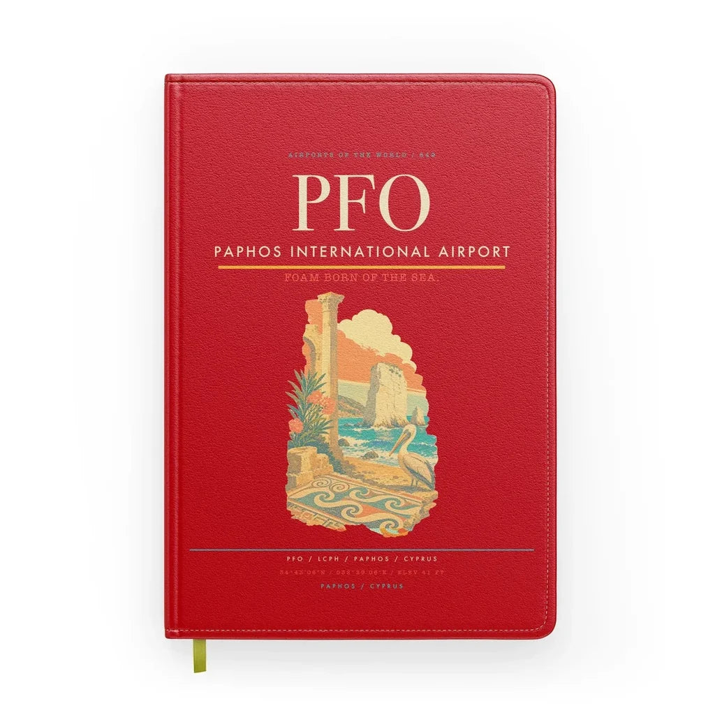Paphos International Airport (PFO) design on red notebook