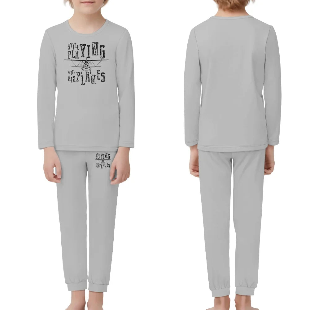 Still Playing With Airplanes children pajamas - Light Gray