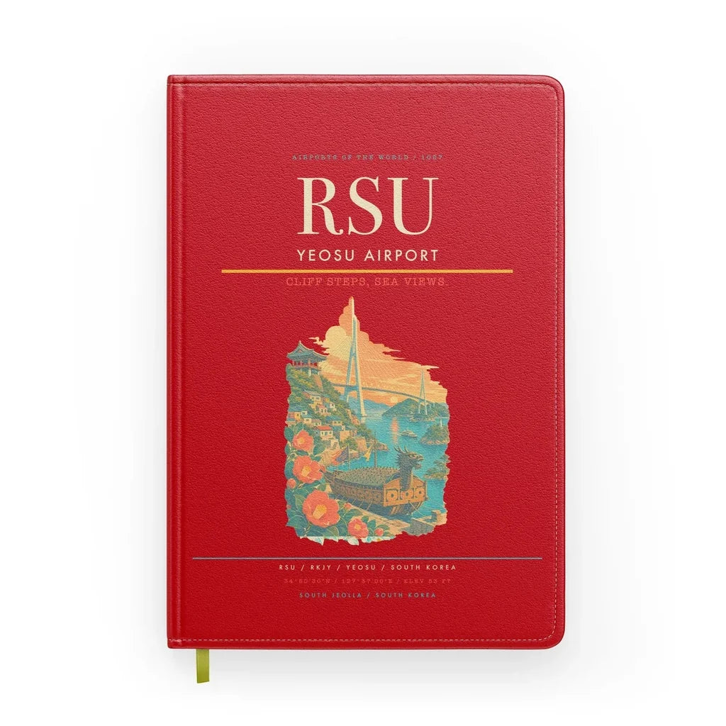 Yeosu Airport (RSU) design on red notebook