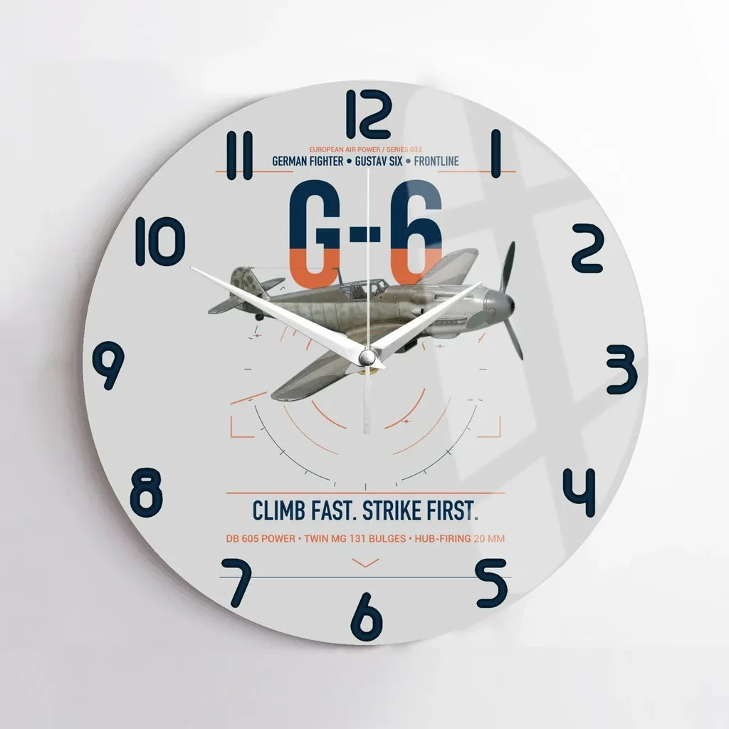 Messerschmitt Bf 109G-6 design on light gray no frame wall clock