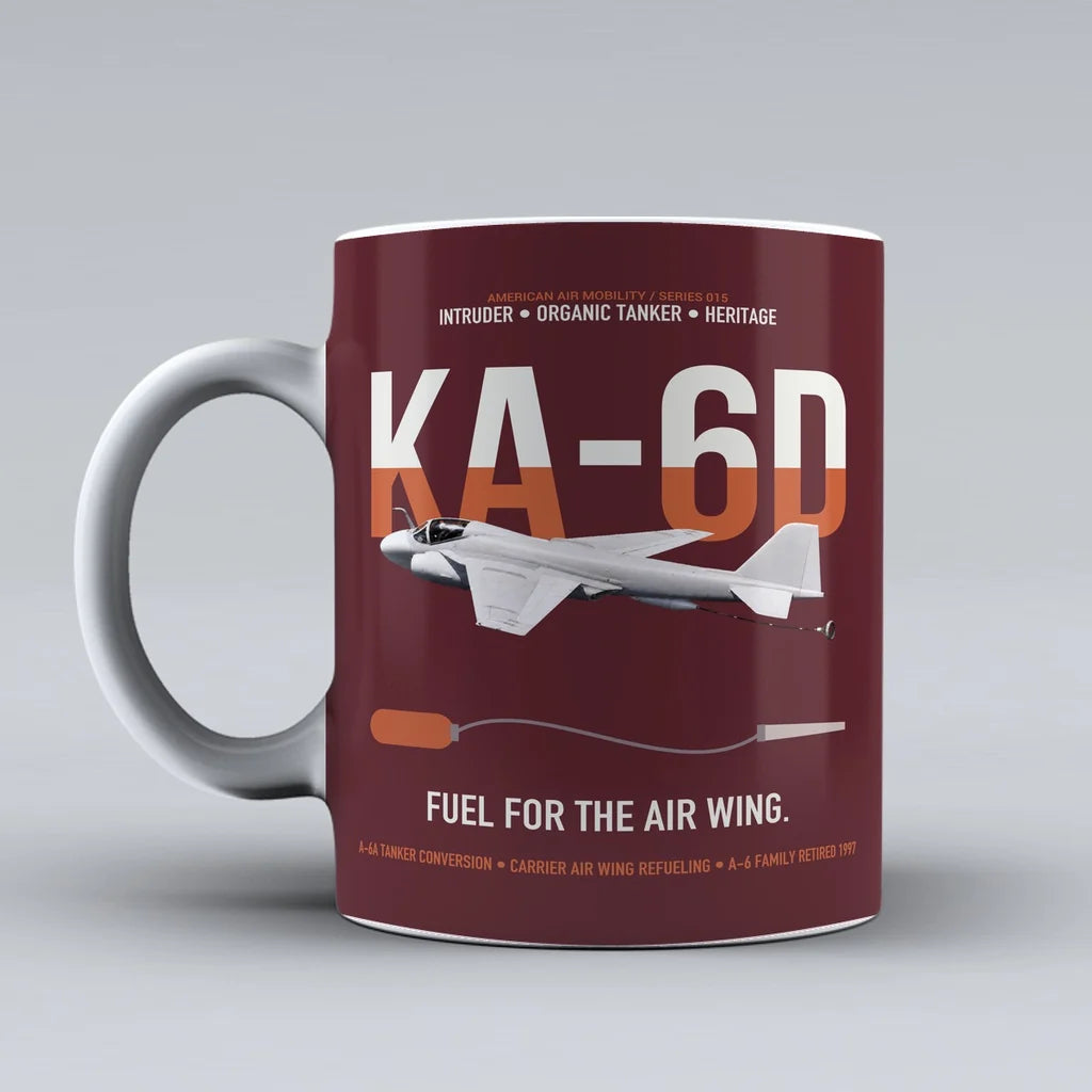 KA-6D Intruder design on dark red ceramic mug, double-side print