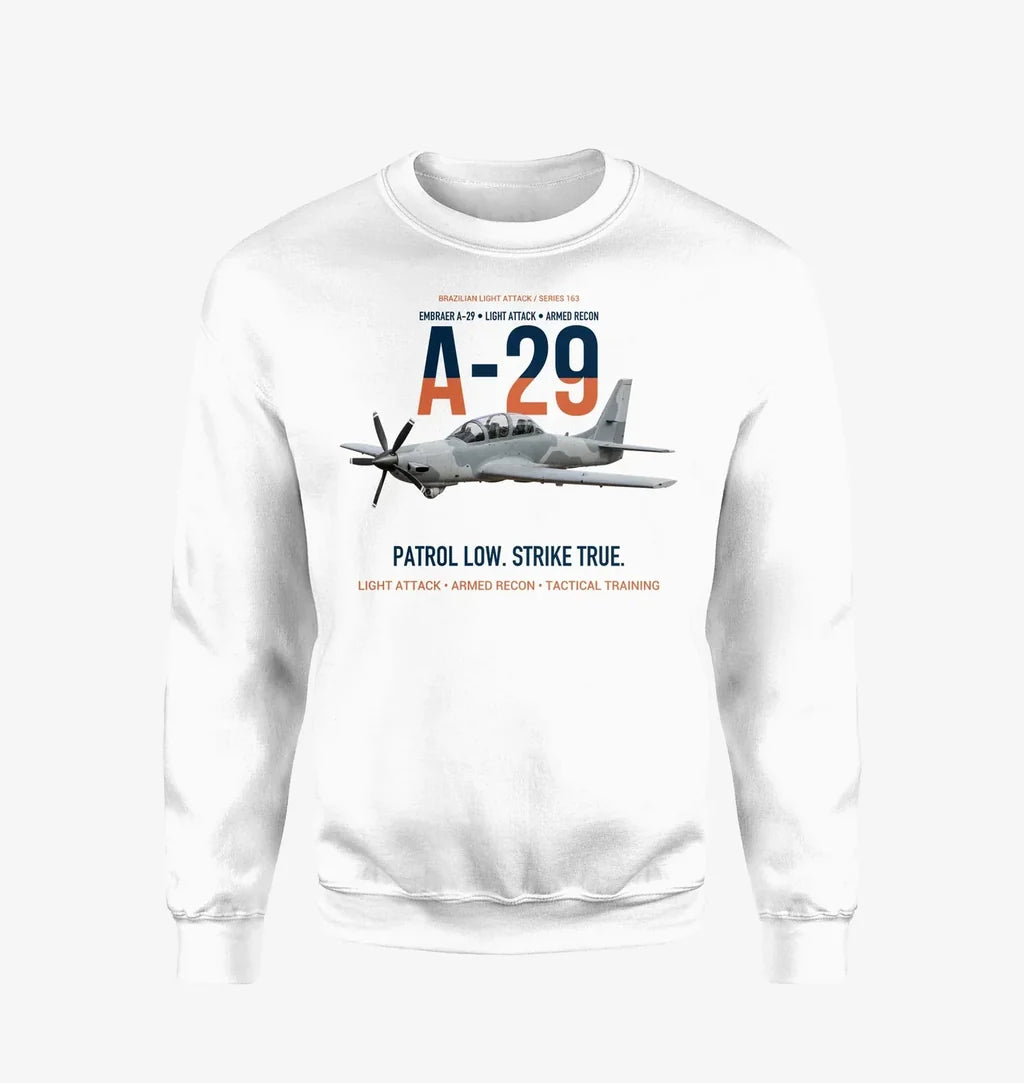 A-29 Super Tucano Light Attack design on white sweatshirt