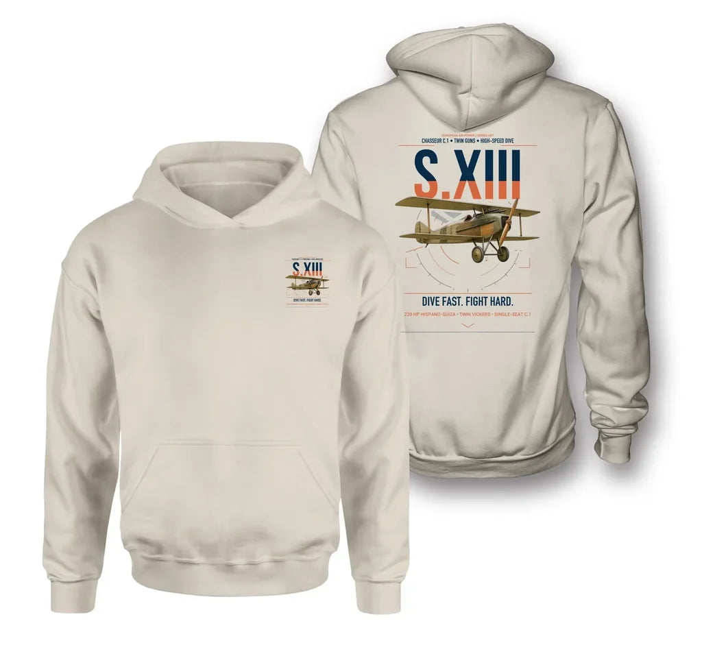 SPAD S.XIII C.1 design on khaki double-side hoodie, double-side print