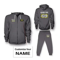 Thumbnail for Blood Type AVGAS Zipped Hoodie - Dark Gray + Name (Customizable)