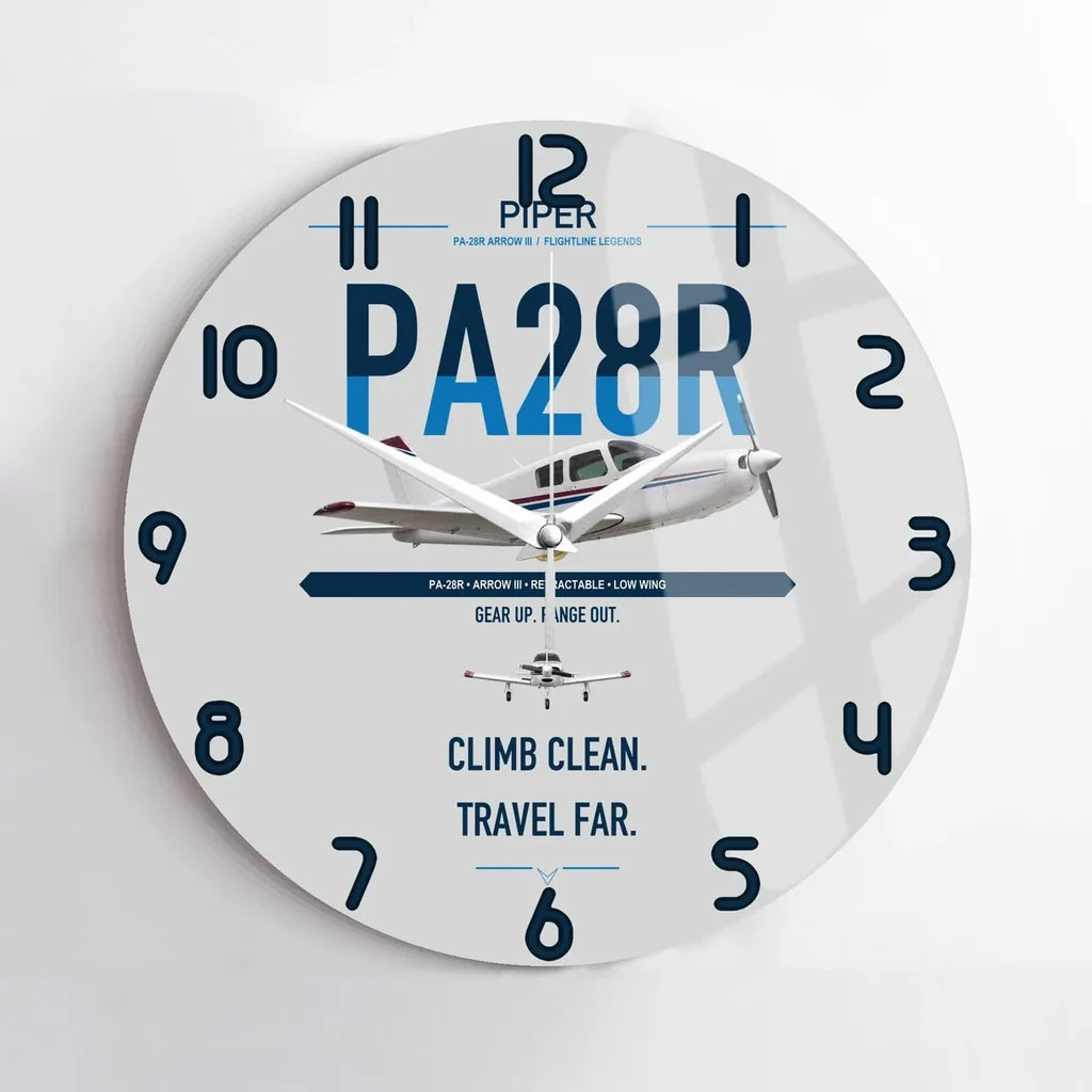 Piper PA-28R Arrow III design on light gray no frame wall clock