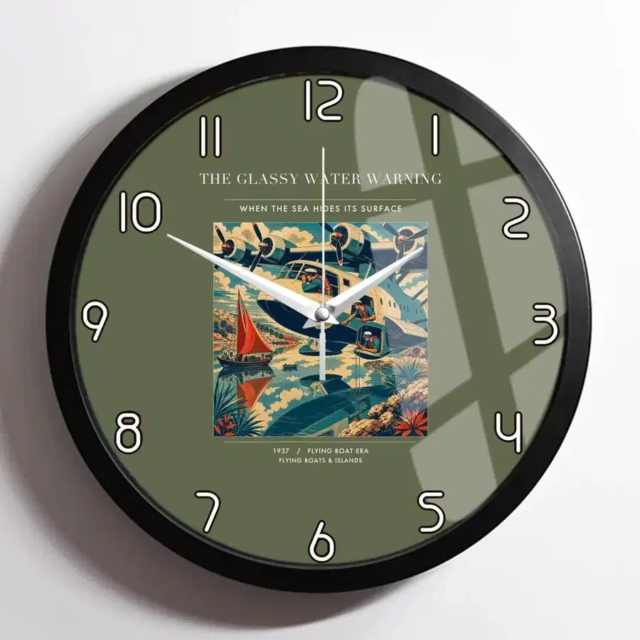 VINTAGE G4280 - The Glassy Water Warning - Designed Wall Clocks design on greenarmy framed