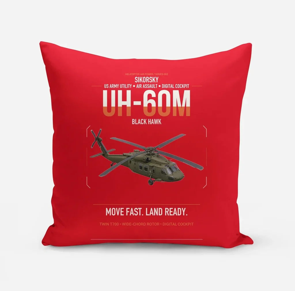 Sikorsky UH-60M Black Hawk design on red pillow