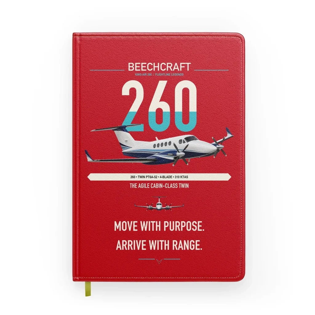 Beechcraft King Air 260 design on red notebook