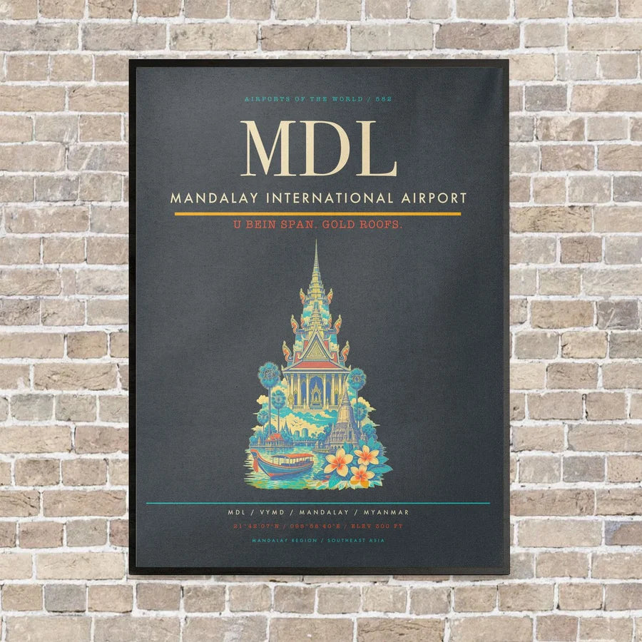 Mandalay International Airport MDL vertical canvas print - framed - gray background