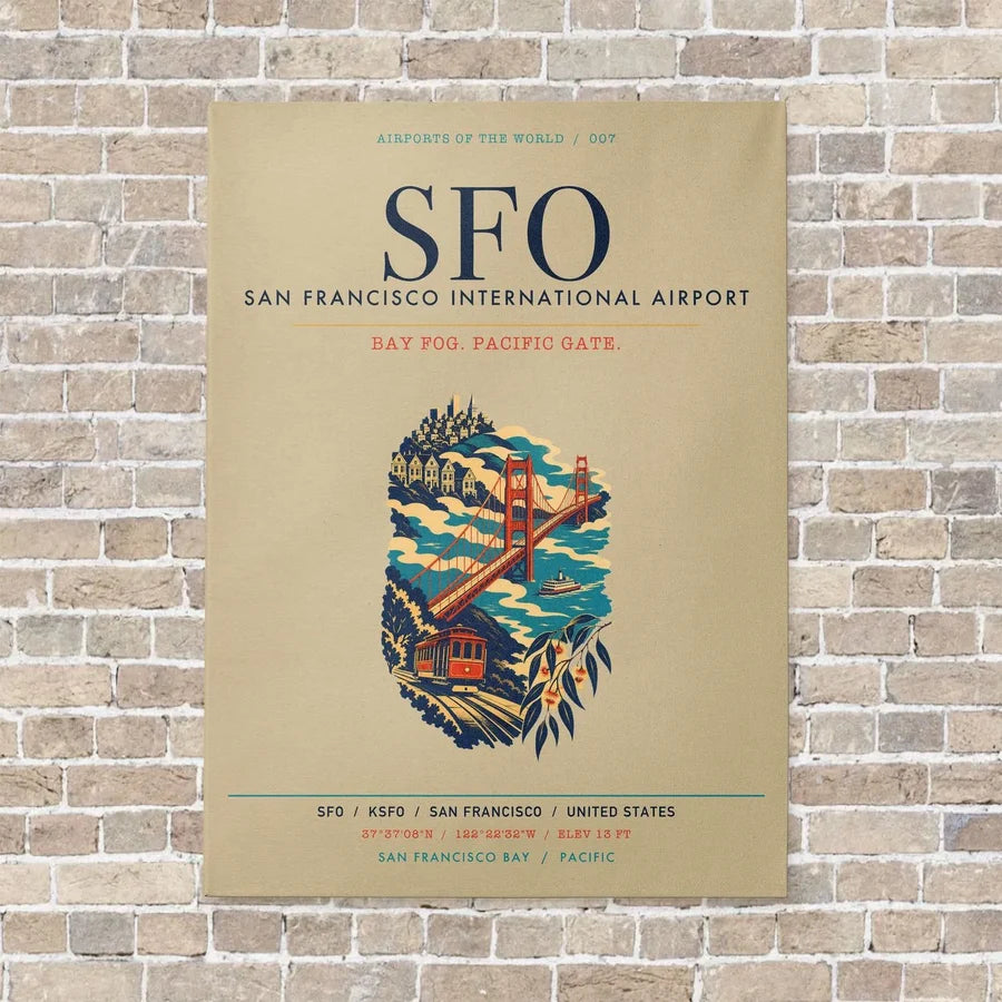 San Francisco International Airport SFO vertical canvas print - no frame - beige background