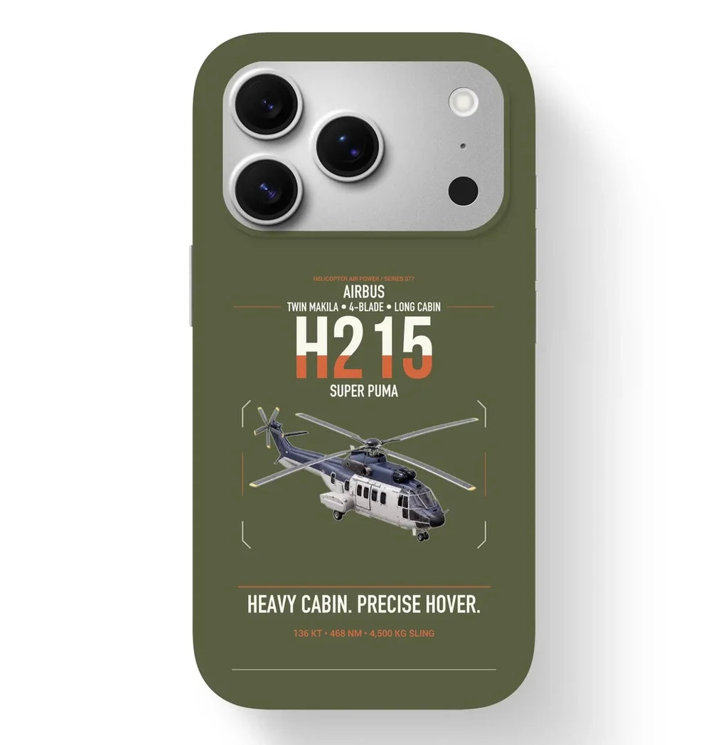 Airbus H215 design on green army magsafe iphone case, for iPhone 17 Pro