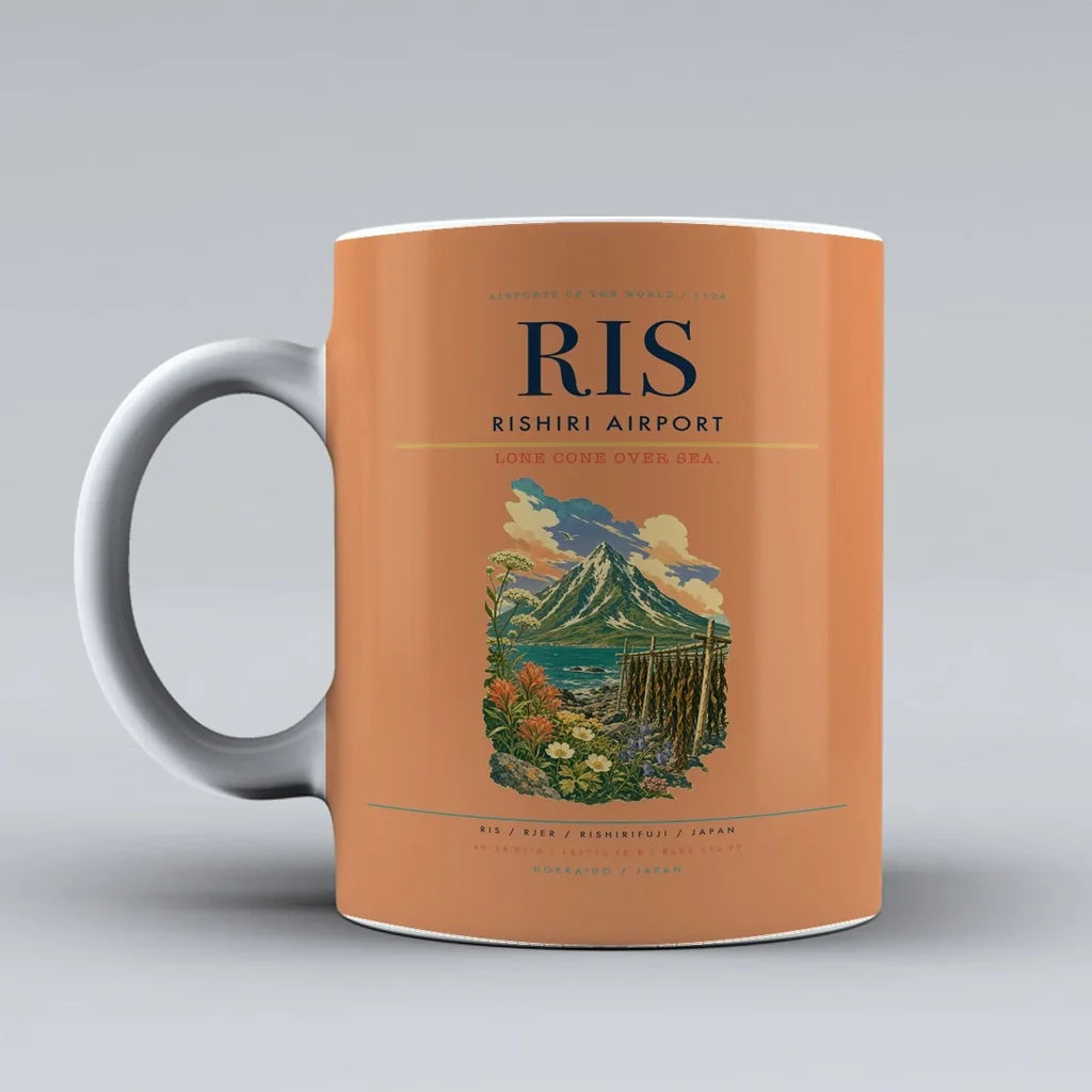 Rishiri Airport (RIS) airport code design on orange ceramic mug