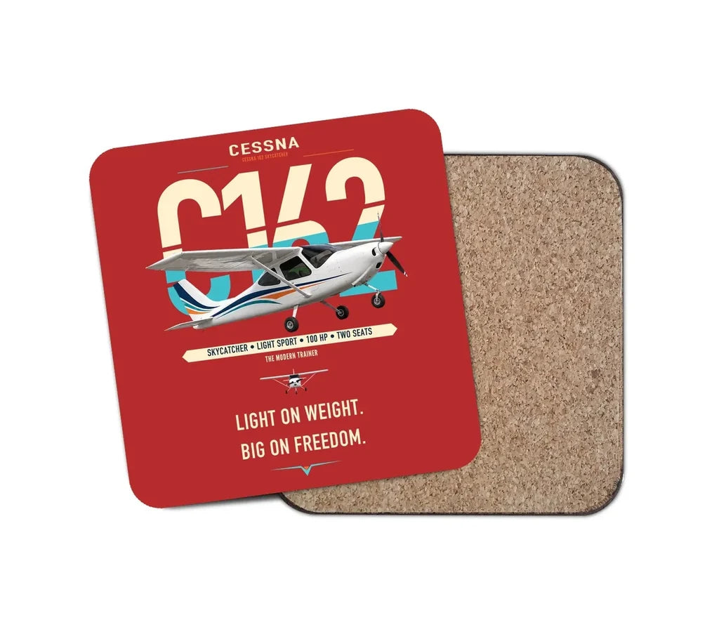 Cessna 162 Skycatcher design on red 1 piece coaster