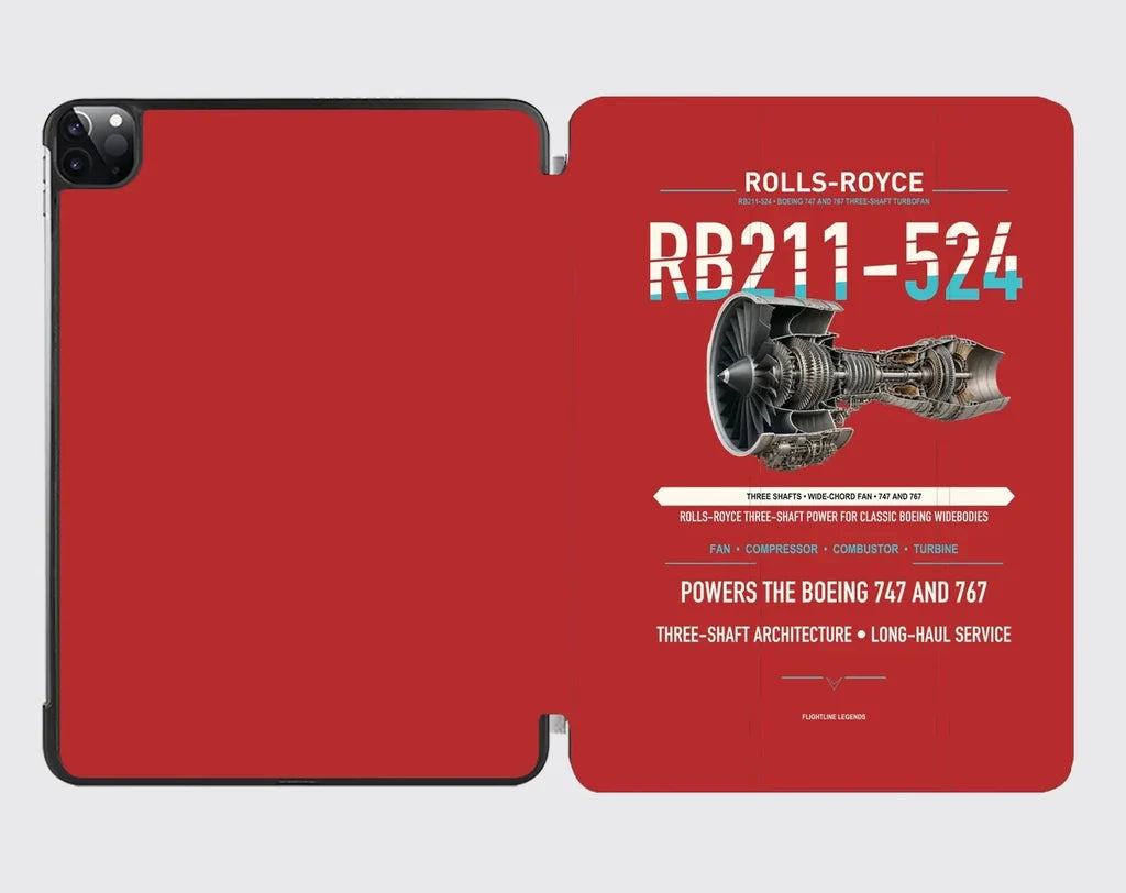 RB211-524 design on red ipad tablet case