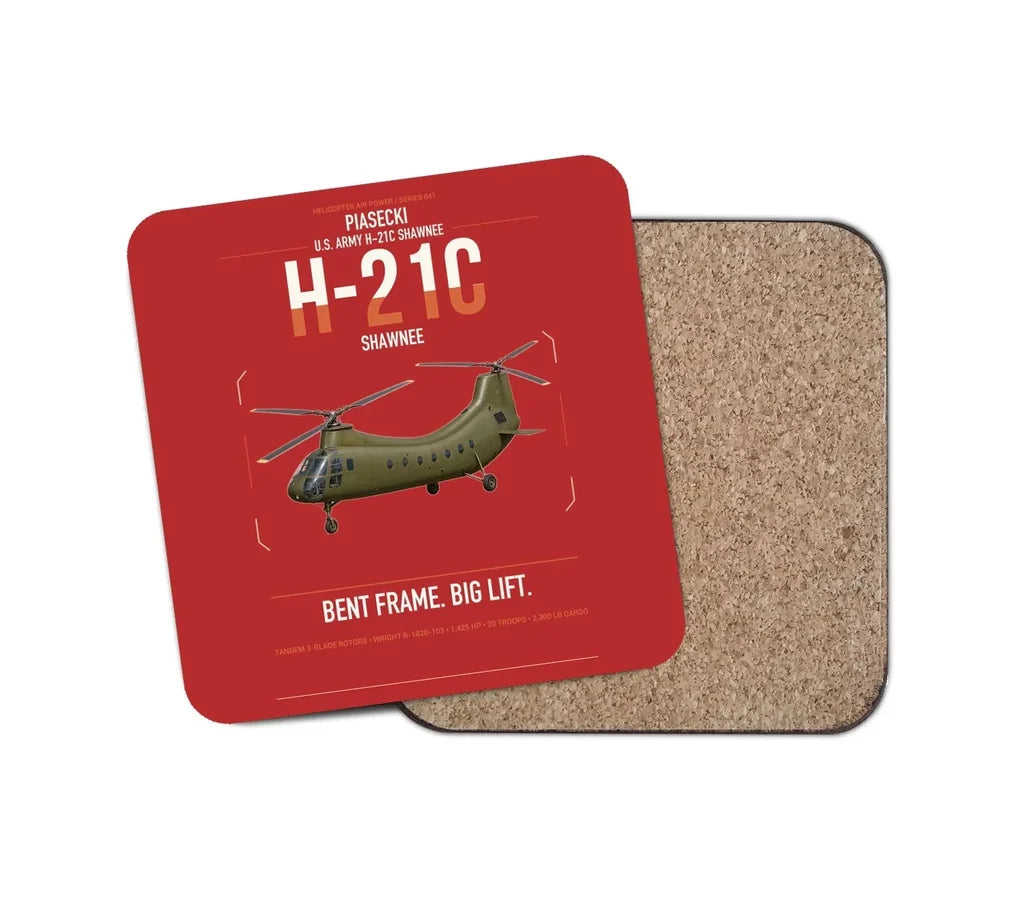 Piasecki H-21C Shawnee design on red 1 piece coaster