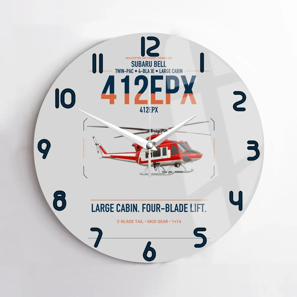 SUBARU Bell 412EPX design on light gray no frame wall clock