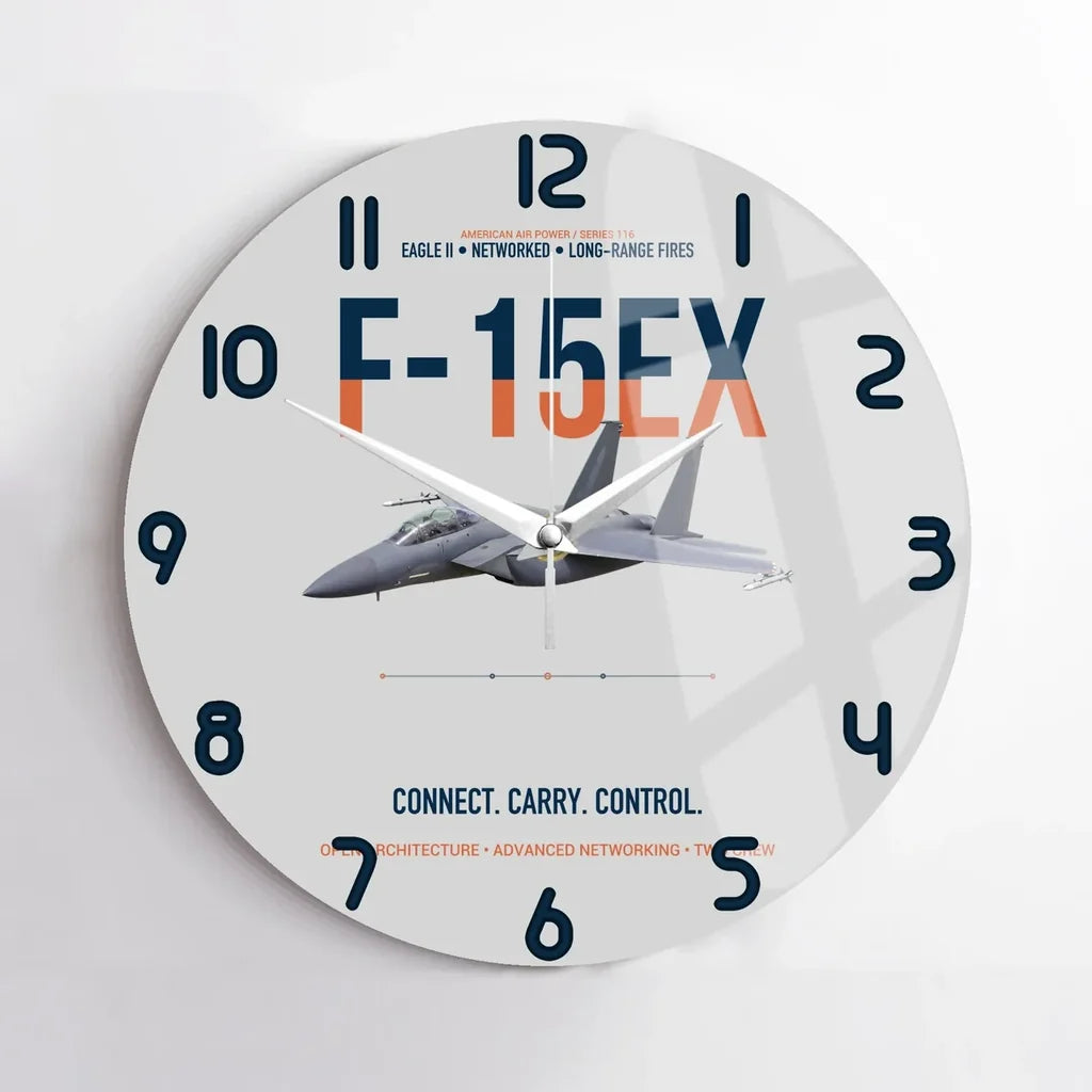 F-15EX Eagle II Connect Carry Control design on light gray no frame wall clock