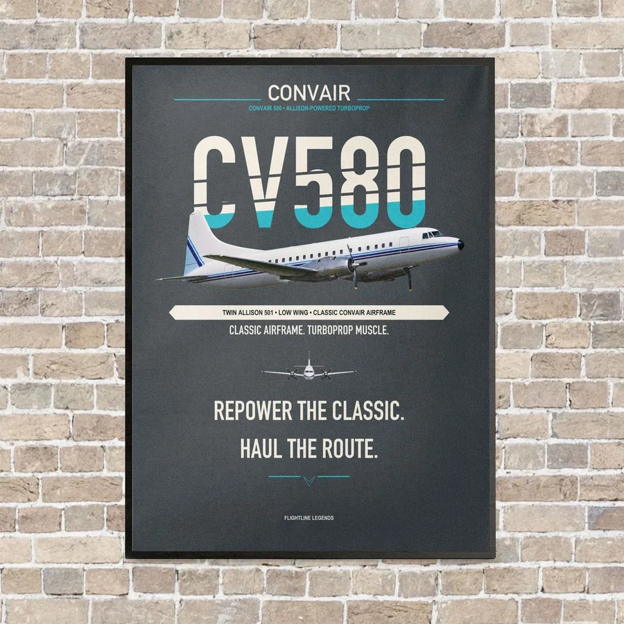 Convair 580 vertical canvas print - framed - gray background