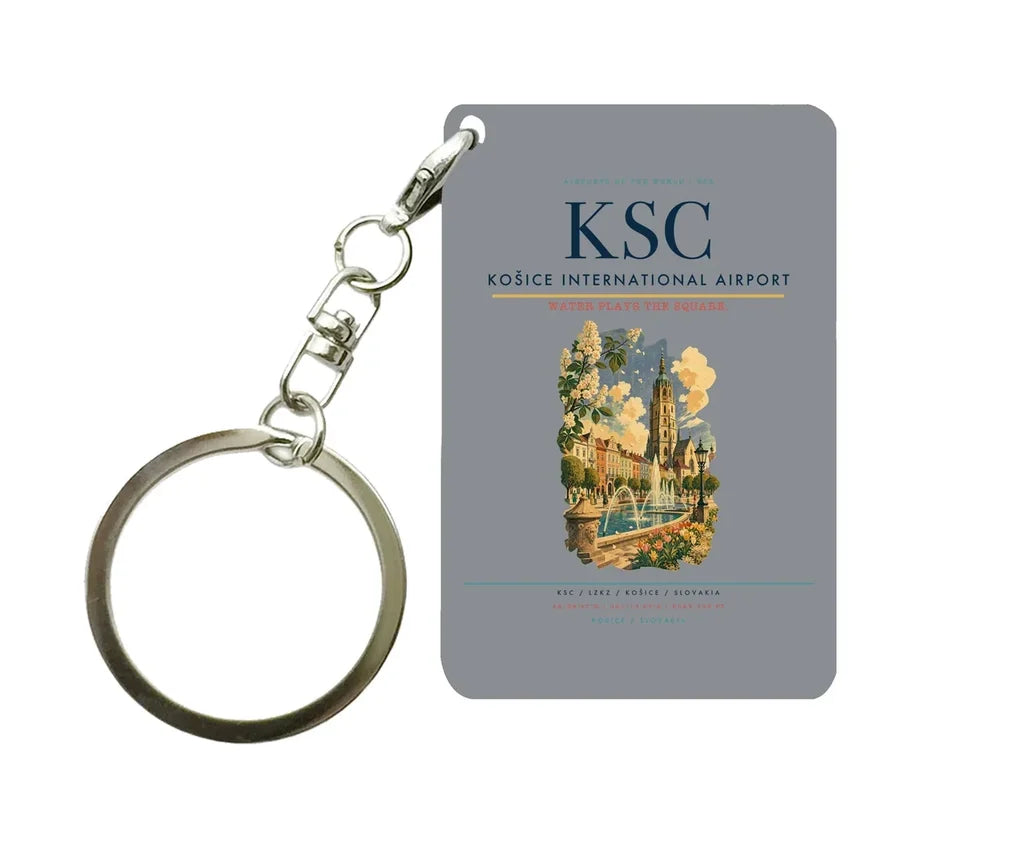 Košice International Airport (KSC) design on gray key chain