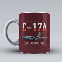 Thumbnail for C-17A Globemaster III design on dark red ceramic mug, double-side print