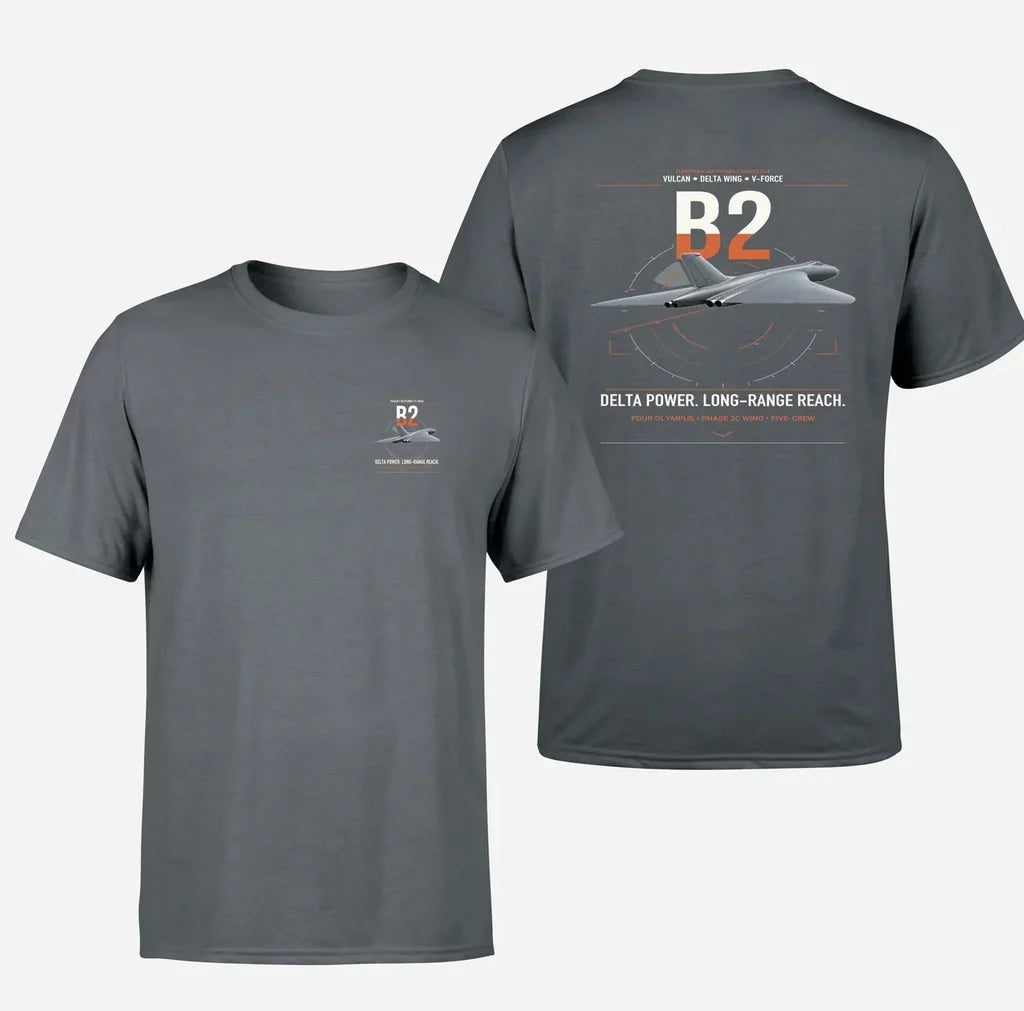 Avro Vulcan B2 design on gray t-shirt, double-side print