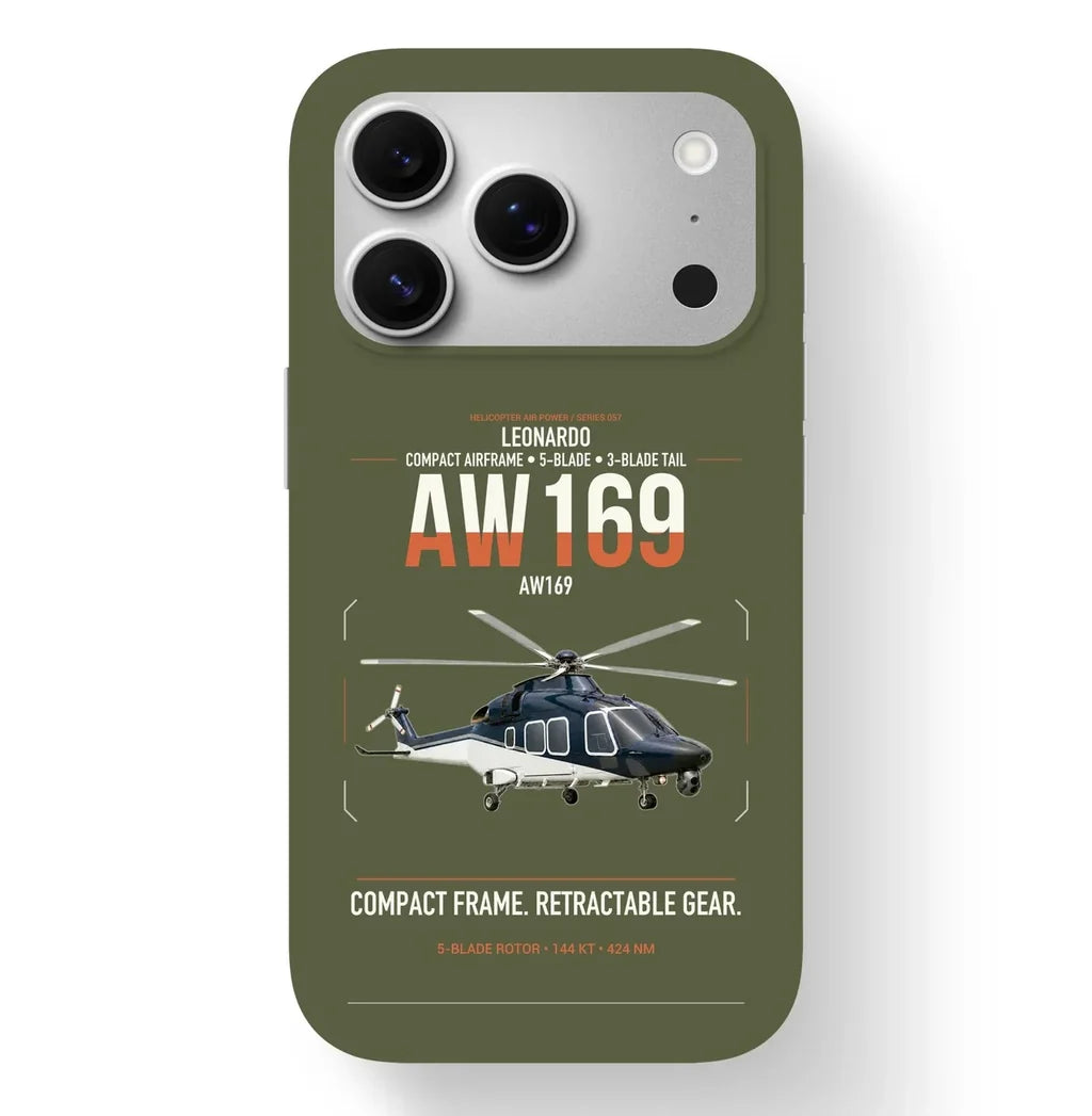 Leonardo AW169 design on green army magsafe iphone case, for iPhone 17 Pro