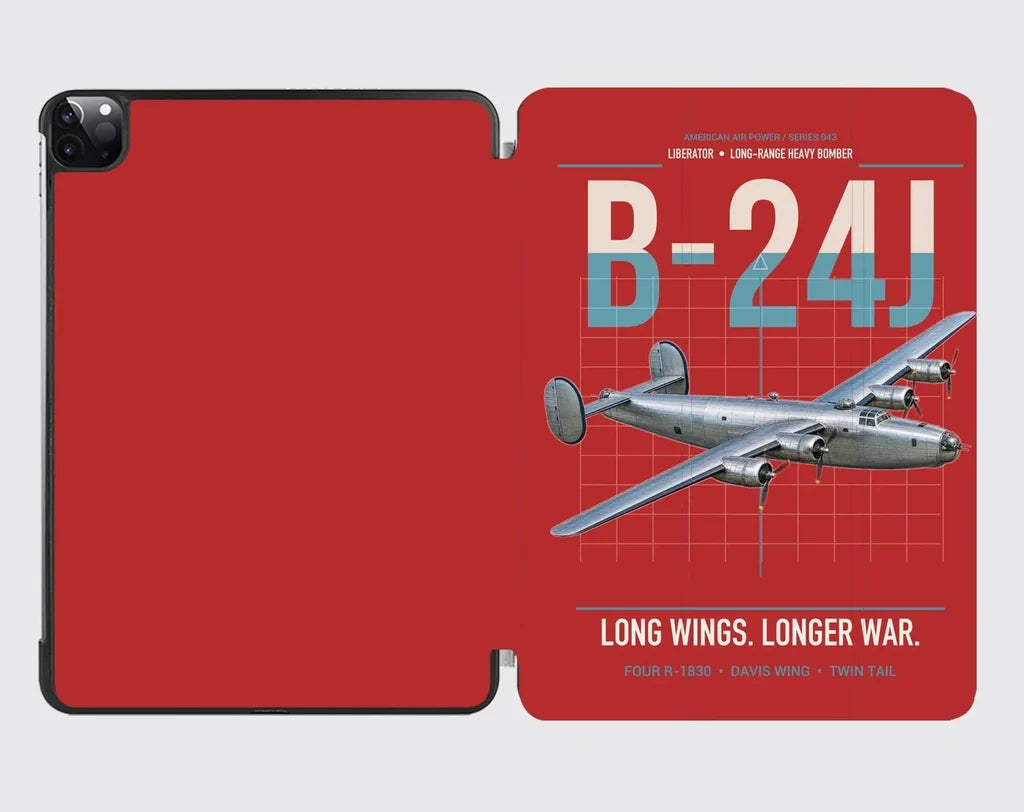 B-24J Liberator design on red ipad tablet case