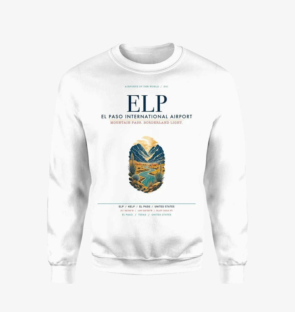 El Paso International Airport (ELP) design on white sweatshirt