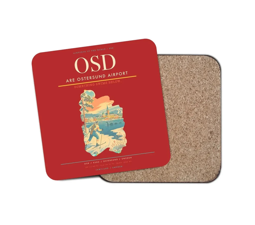 Are Ostersund Airport (OSD) design on red 1 piece coaster