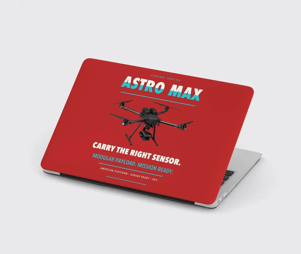 Freefly Astro Max design on red MacBook case
