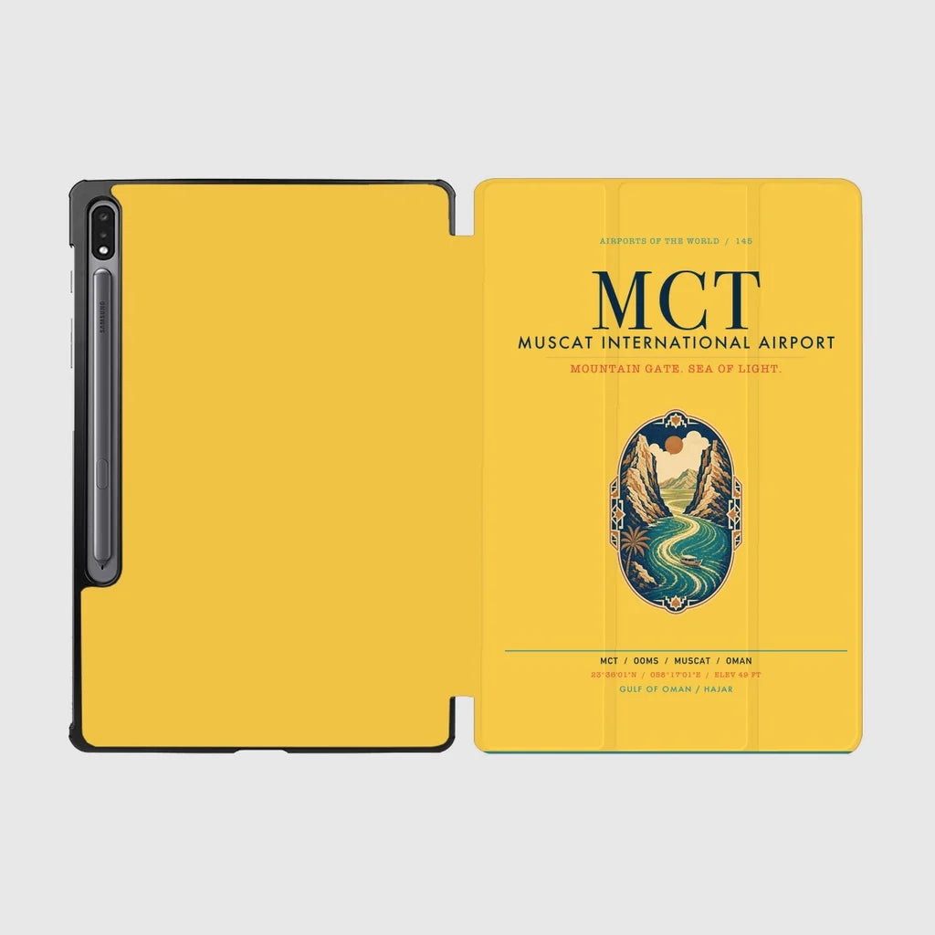Muscat International Airport (MCT) design on yellow samsung tablet tablet case