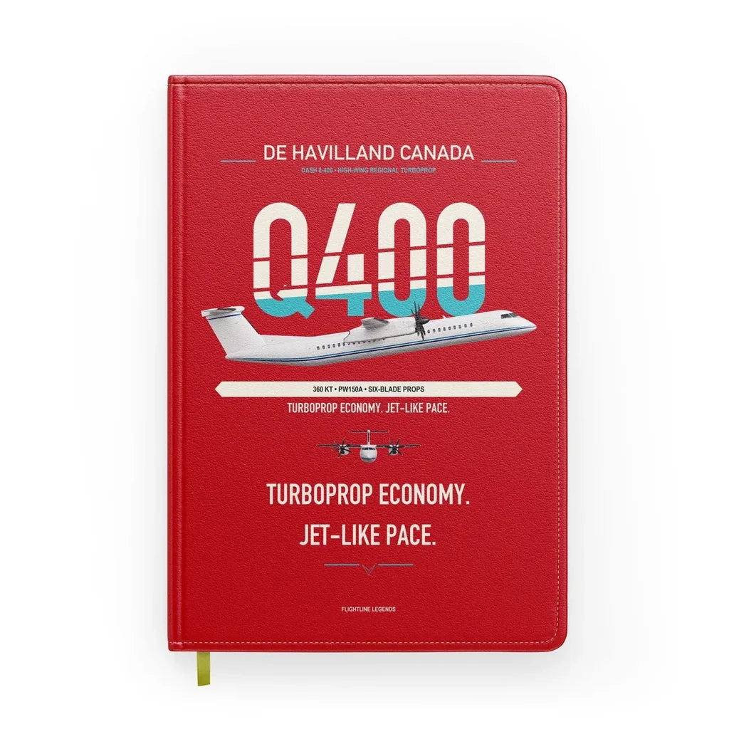 De Havilland Dash 8-400 design on red notebook