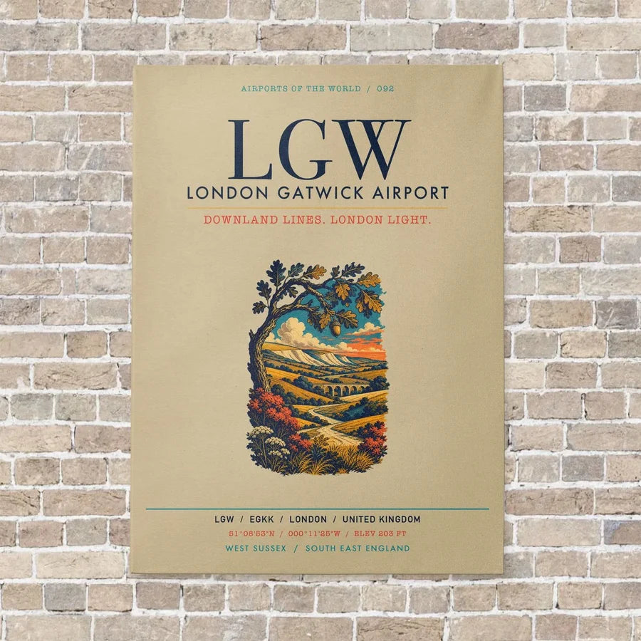 London Gatwick Airport LGW vertical canvas print - no frame - beige background