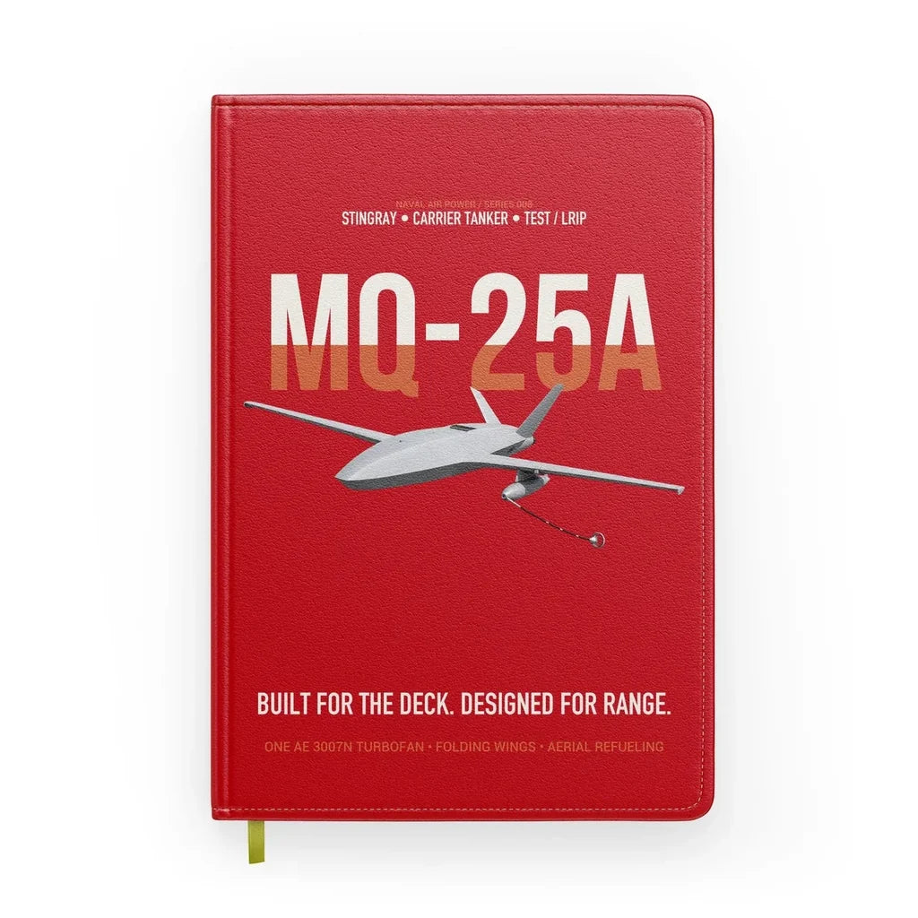 MQ-25A STINGRAY design on red notebook