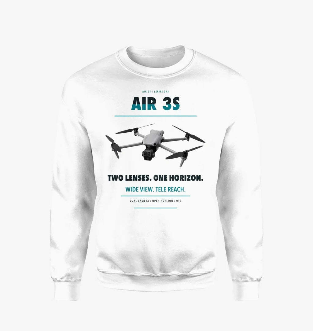 DJI Air 3S design on white sweatshirt