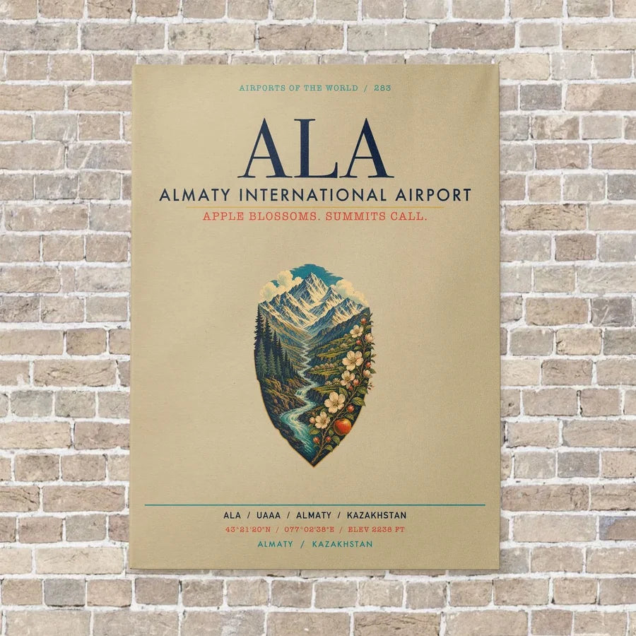 Almaty International Airport ALA vertical canvas print - no frame - beige background