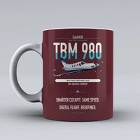Thumbnail for Daher TBM 980 design on dark red ceramic mug, double-side print