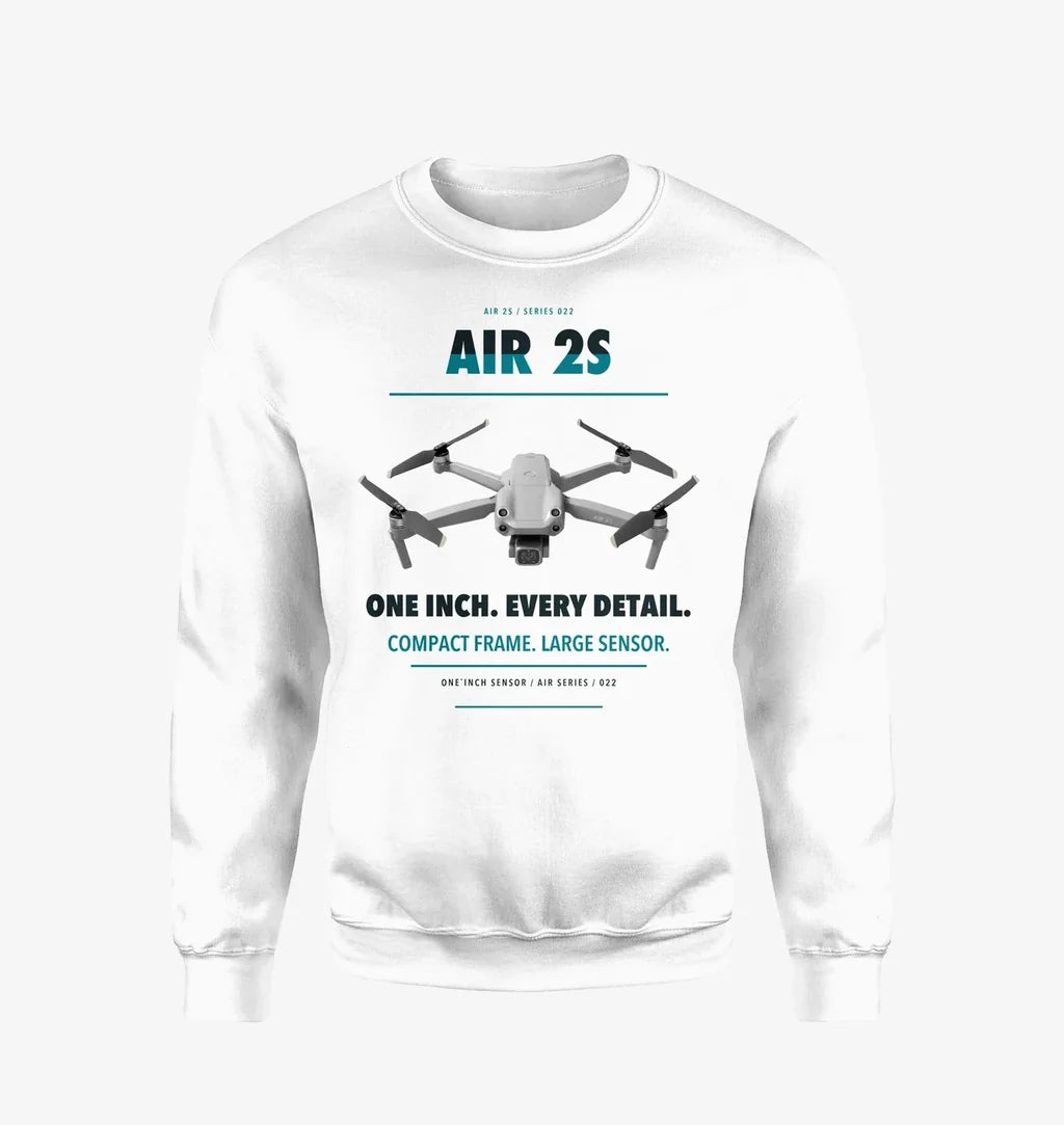 DJI Air 2S design on white sweatshirt