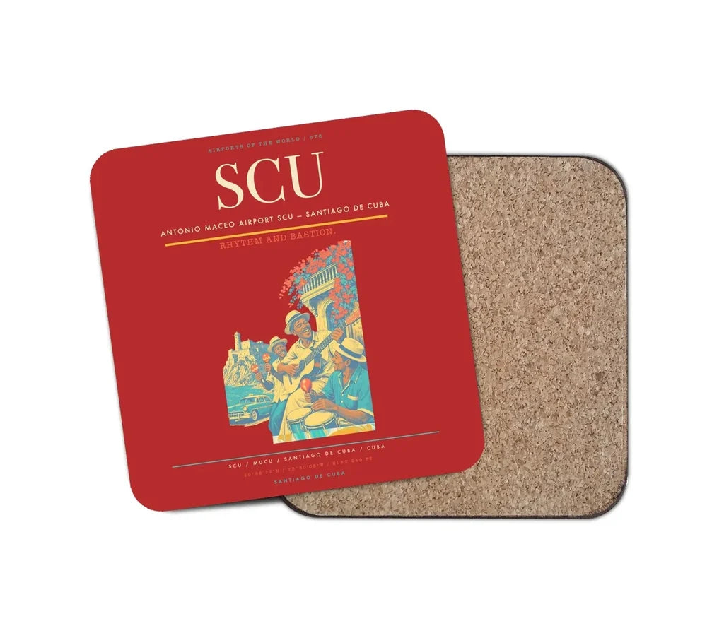 Antonio Maceo Airport (SCU) design on red 1 piece coaster