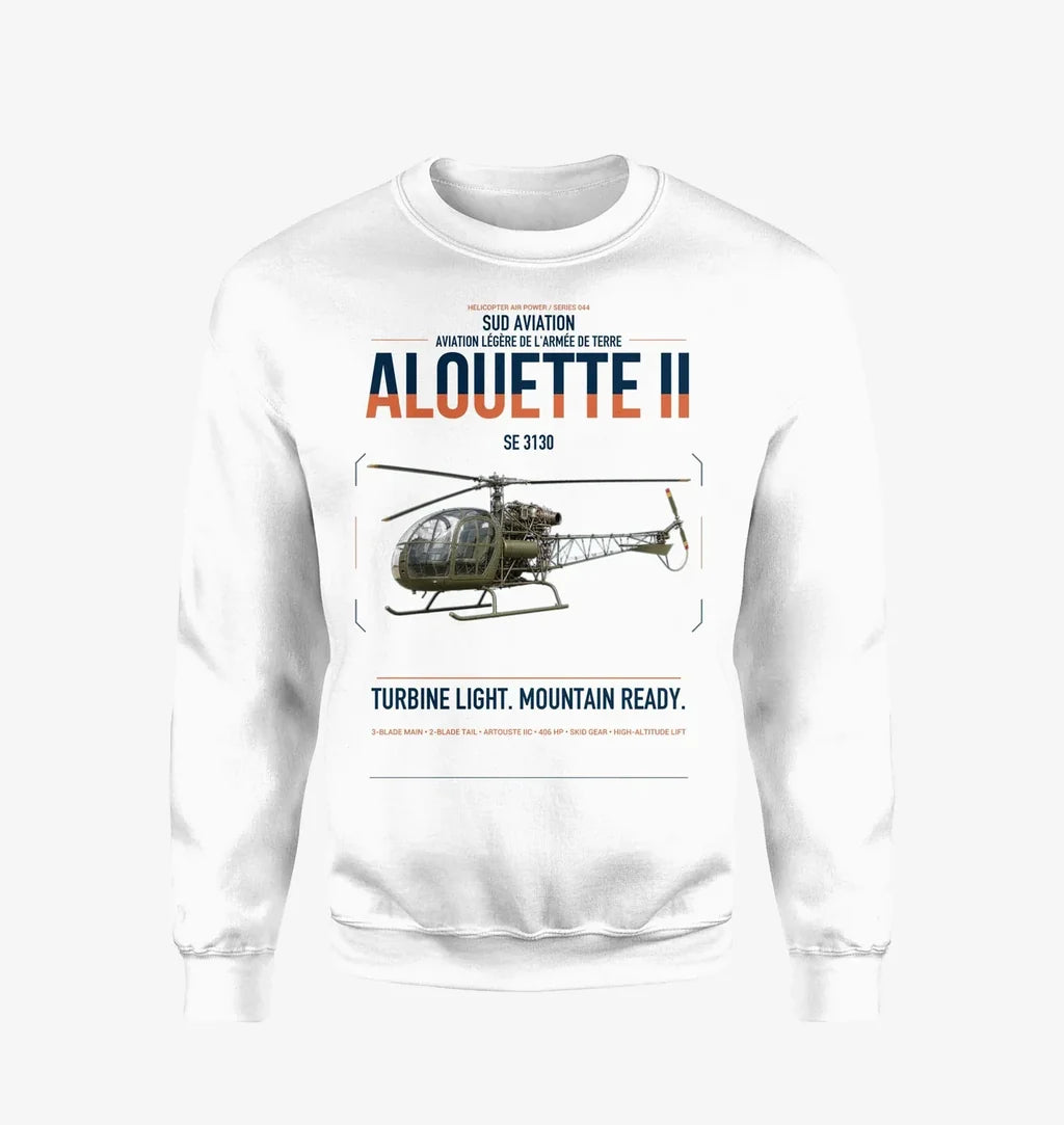 Sud Aviation SE 3130 Alouette II design on white sweatshirt