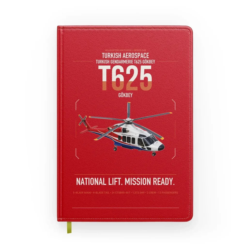 Turkish Aerospace T625 Gökbey design on red notebook
